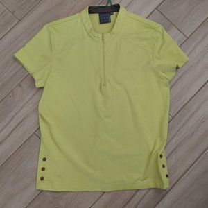 LBH Lime Green Short Sleeve Zip Neck Pullover Activewear Knit Top.  Size M